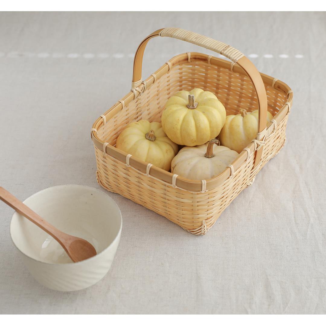 出口订单中国制手工竹编手提篮子家居收纳篮手作藤编面包筐野餐篮