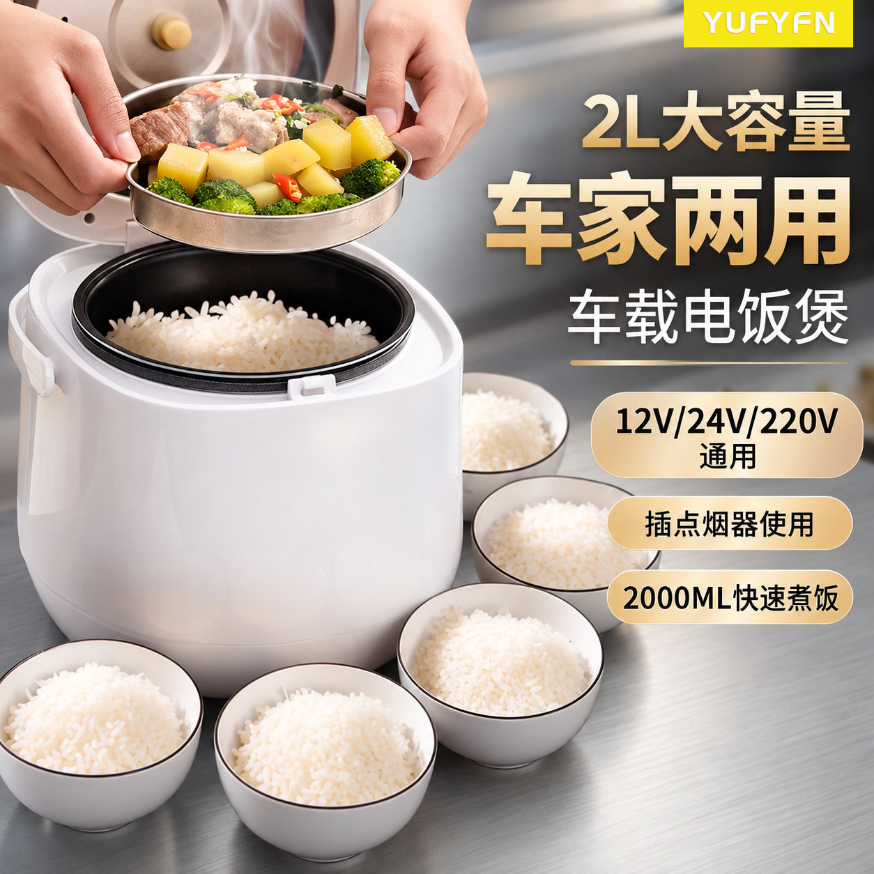 26新款车家两用电饭锅车载电饭煲12v220v通用自驾游露营蒸煮一体