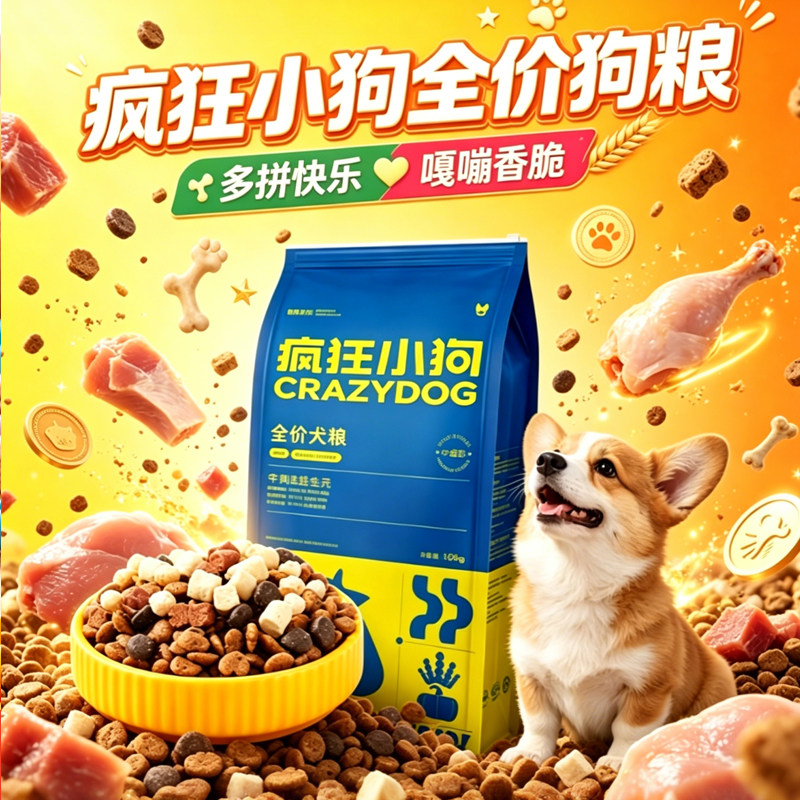 疯狂小狗狗粮牛肉益生元鸭肉梨犬粮小中大型犬通用干粮狗狗主食粮