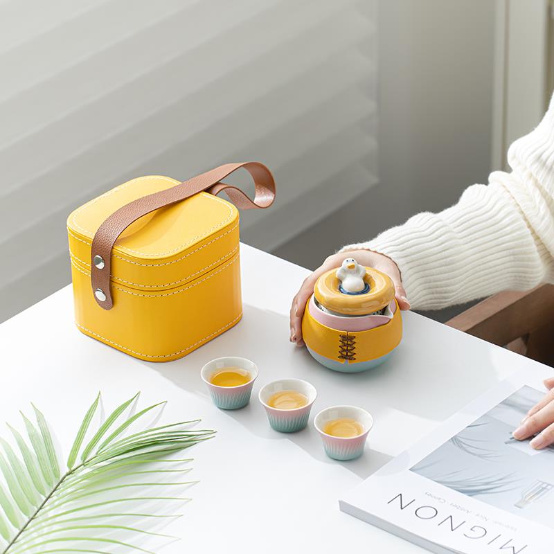 快乐鸭旅行茶具快客杯户外露营喝茶一壶三杯便携式收纳随身快客杯