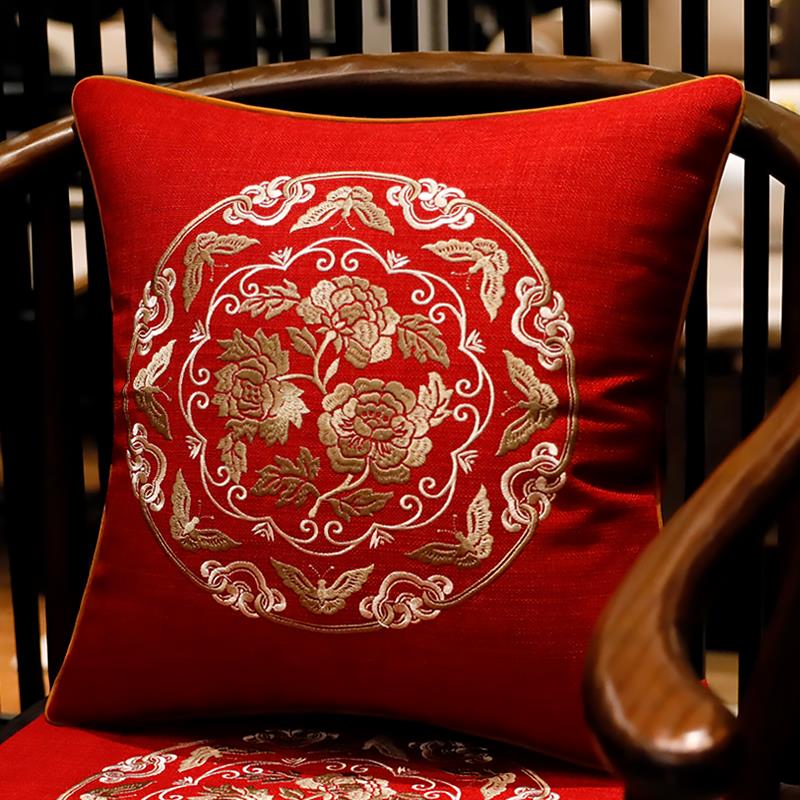 新中式沙发抱枕红木靠垫中国风客厅刺绣腰枕椅靠卧室软装靠枕腰靠