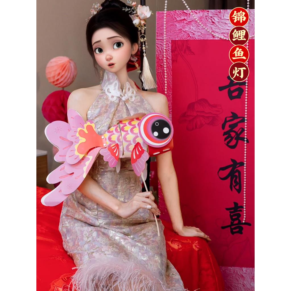 婚礼新中式锦鲤金鱼灯笼新娘礼服礼服照片道具婚礼安排手持式创意
