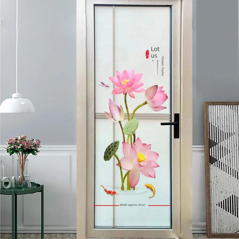 荷花荷花浴室玻璃门贴纸门贴纸浴室瓷砖墙装饰墙贴纸厕所门贴纸