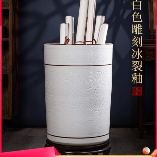 桶收纳颜色摆件花瓶中式卷轴书画陶瓷器书房箭筒缸釉字画景德镇缸