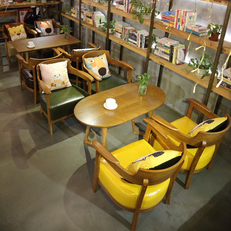 咖啡厅奶茶店实木桌椅组合甜品蛋商用餐椅