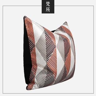靠枕客厅沙发靠垫夏季 轻奢现代家居样板房间售楼部软装 橘红色抱枕