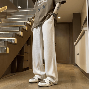 GLe垂坠感休闲裤男士2025春夏长裤高级潮流宽松直筒百搭裤子tt