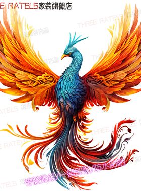 中国火凤凰朱雀贴画门窗墙贴自贴纸防水装饰吉祥凤凰图案装饰贴纸