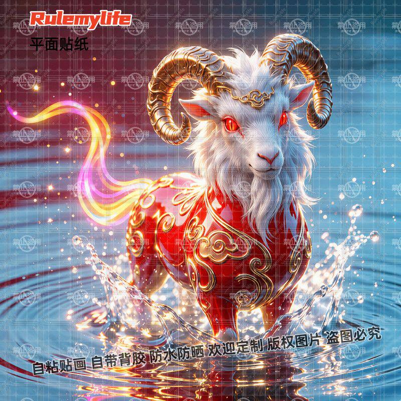 中国风羊年瑞羊贴纸自粘好运招财