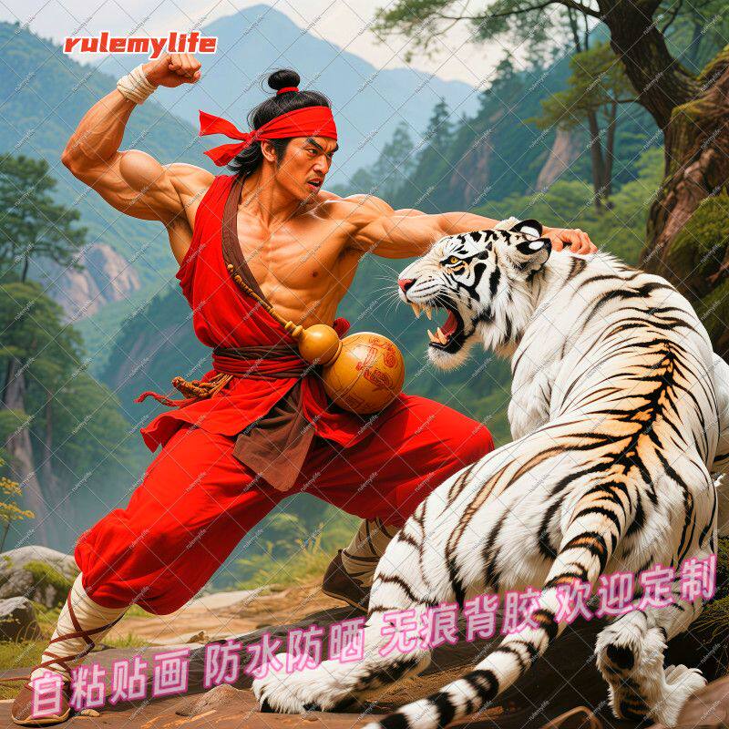 武松打虎风水贴纸镇宅化解贴纸爆款贴纸防水装饰自贴简约贴墙书房