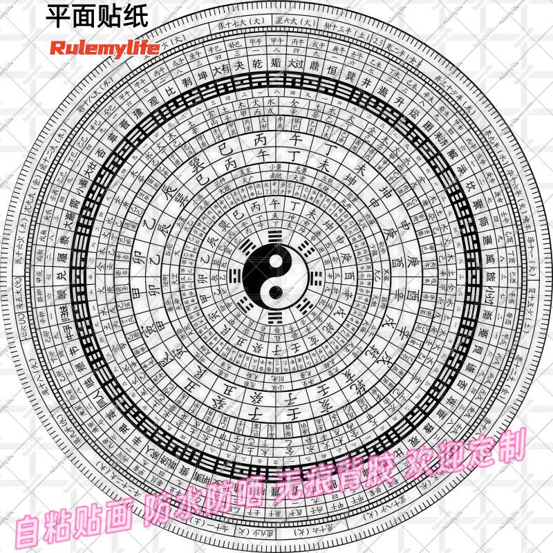 太极八卦阵圆形贴纸贴画门窗墙上装饰防水自粘贴新款店铺贴墙家用