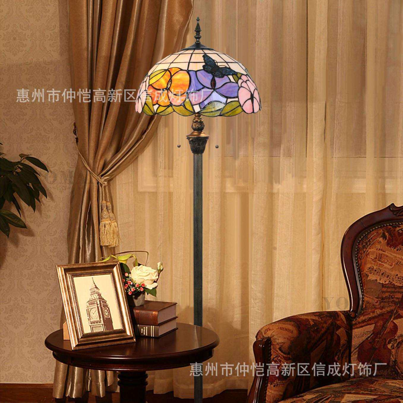 蒂凡尼彩色玻璃灯蝴蝶恋花酒吧咖啡餐厅卧室新中式复古拉链落地灯