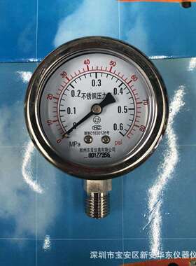 全不锈钢压力表 Y60BF 0.6MPA 材质304 螺纹14*1.5MM 杭州东亚
