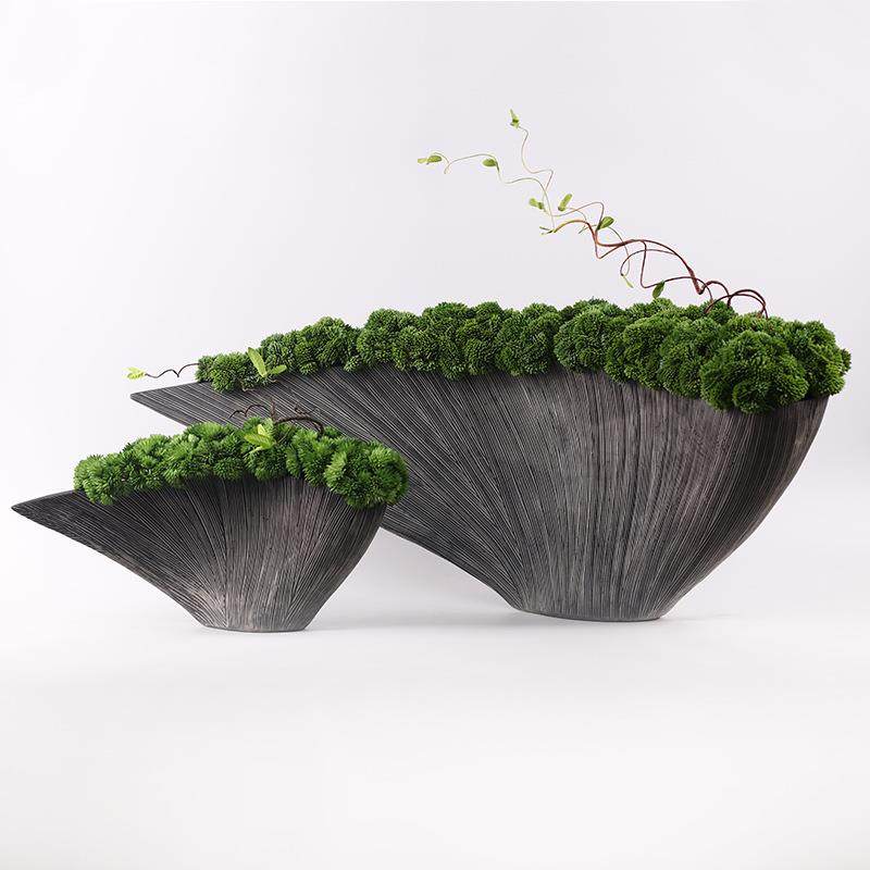 新中式半月仿真绿植整体花艺摆件现代轻奢软装饰品玄关售楼处摆设