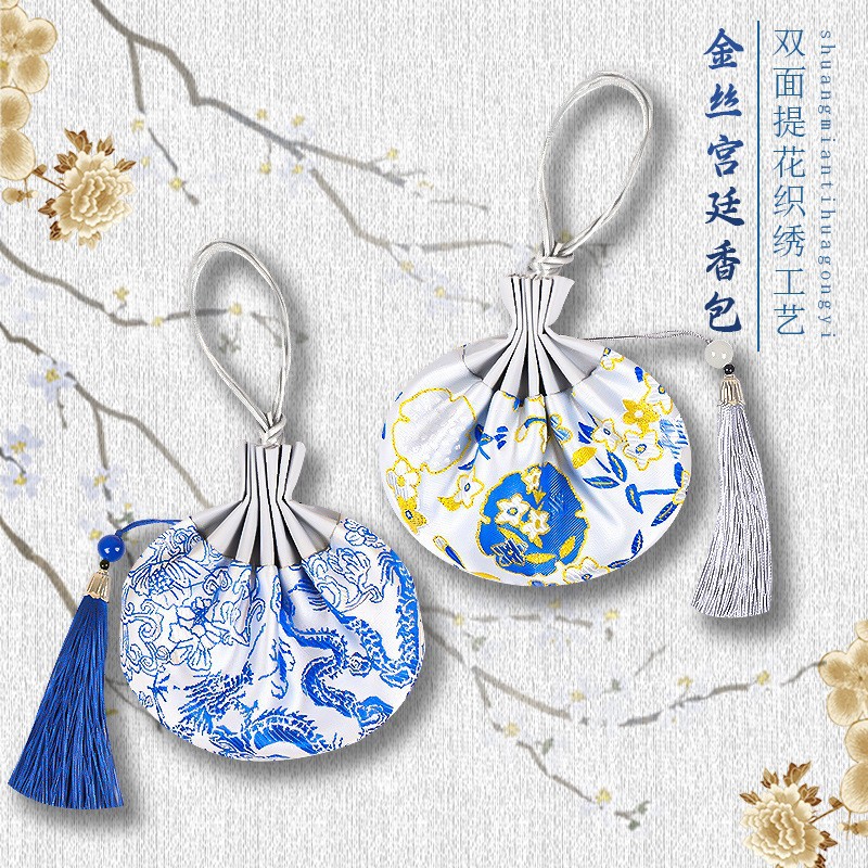 厂家批发古风宫廷织锦缎龙纹石织绣青花香包汉服配饰流苏香囊