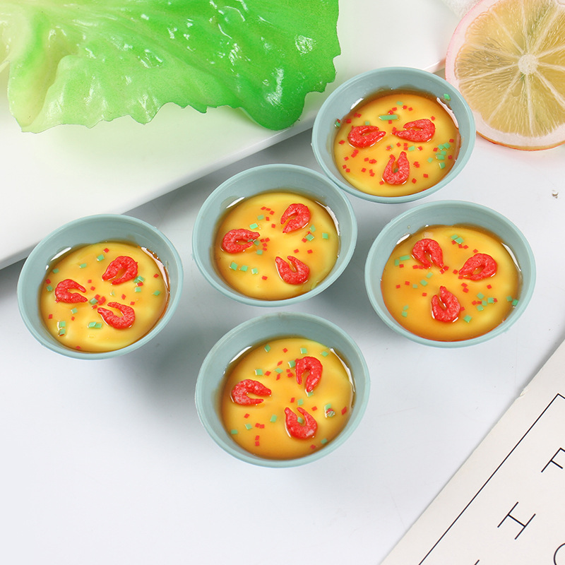 PVC仿真虾仁蒸蛋模型趣味微缩食物鸡蛋羹diy食玩过家家玩具摆件