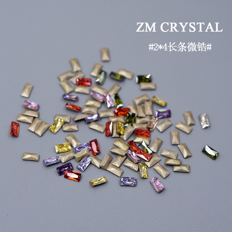 新款微锆2*4mm长条尖底钻超闪锆石美甲钻堆钻立体钻指甲DIY贴钻