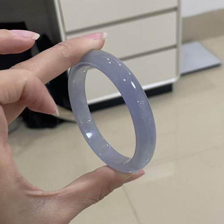 玉长情【如诗系列】紫罗兰翡翠玉手镯子冰种贵妃镯飘花真玉石处理