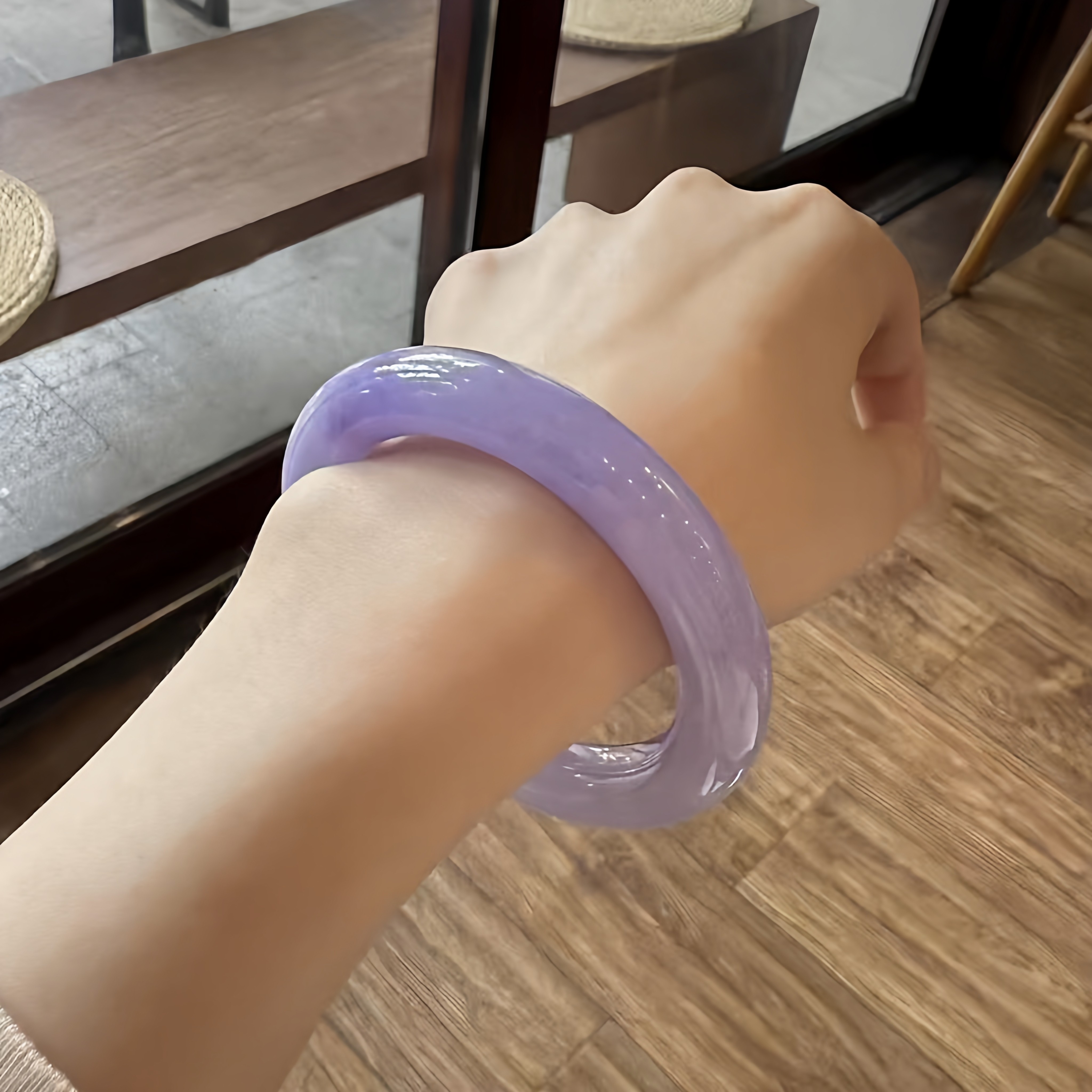 玉长情【如诗系列】高端缅甸紫罗兰翡翠冰种飘花玉手镯子贵妃处理