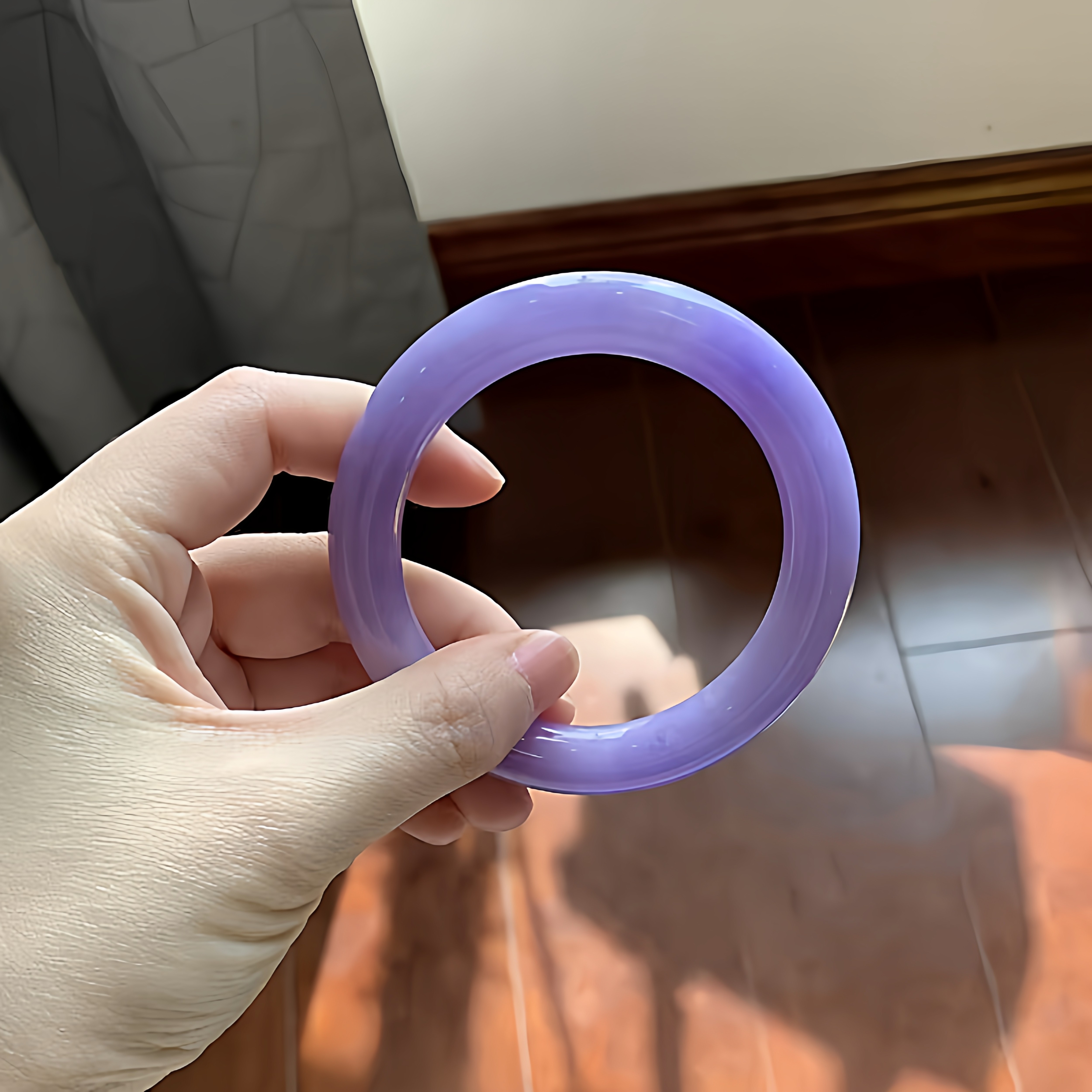 玉长情【如诗系列】高端缅甸翡翠贵妃冰种紫罗兰翡翠玉手镯子处理