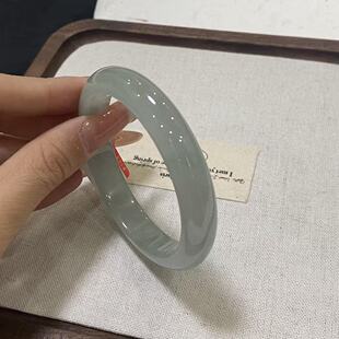 玉长情【丹青系列】缅甸冰种飘花翡翠玉手镯子正品油青女贵妃处理