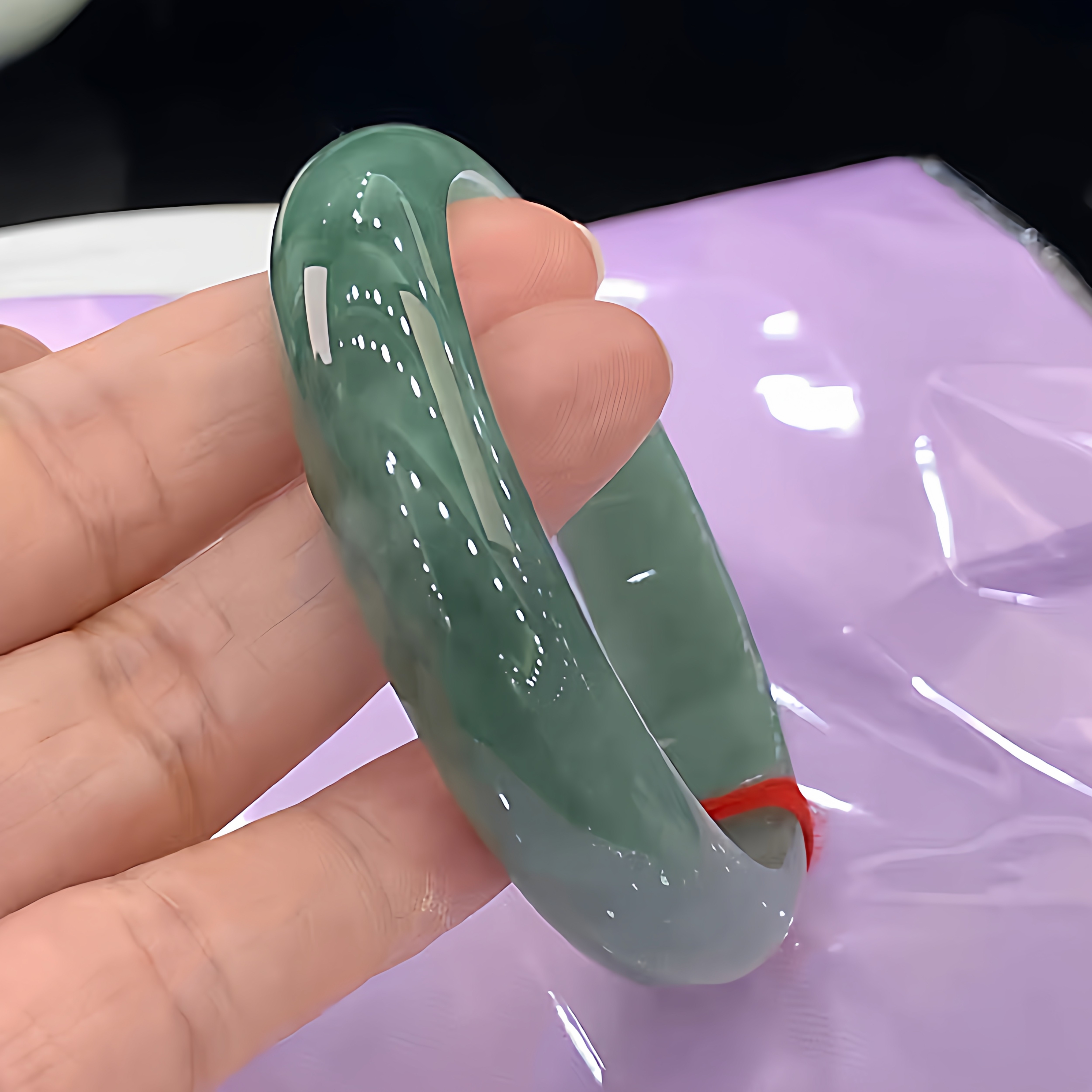 玉长情【丹青系列】缅甸高端翡翠冰种油青飘花玉手镯子女正品处理