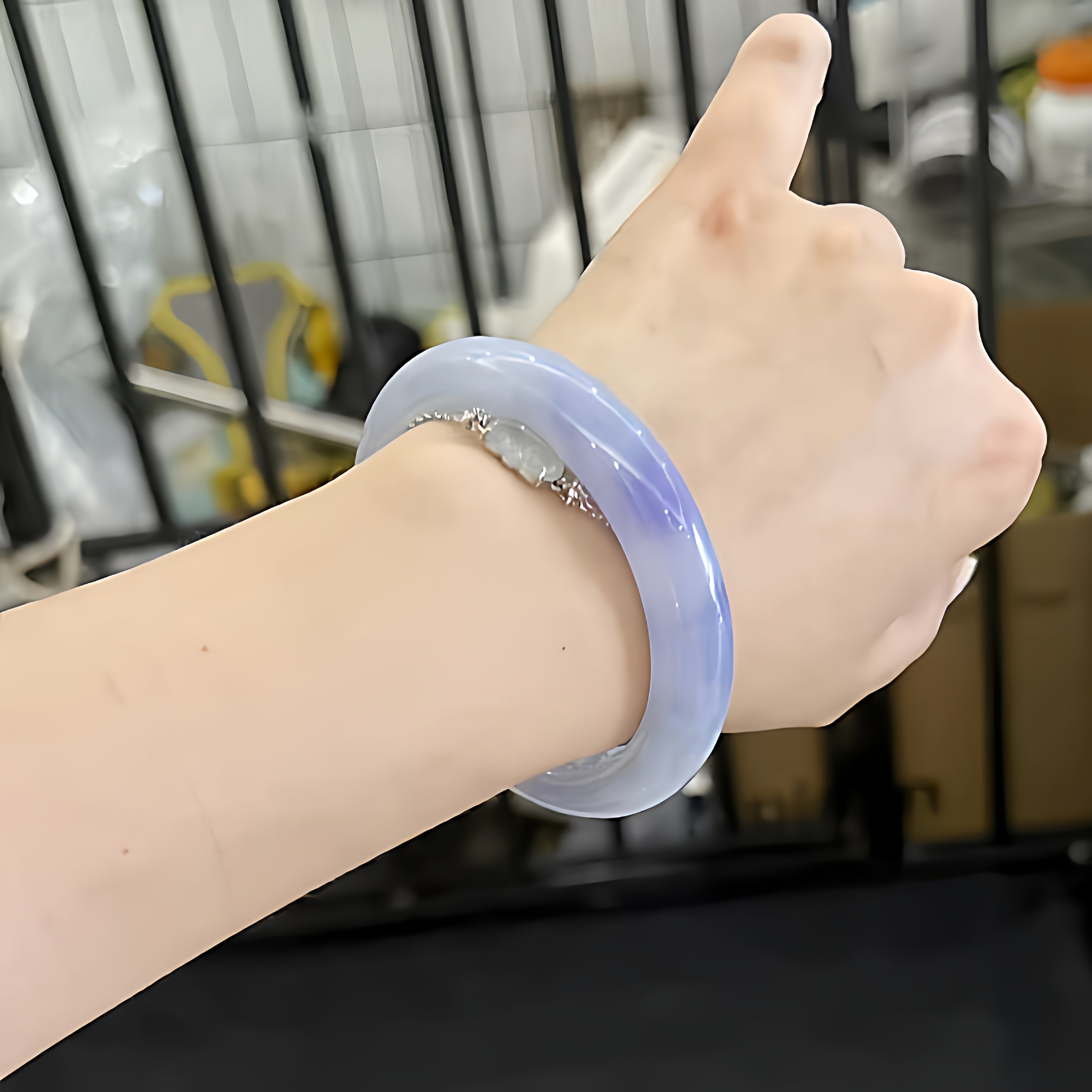 玉长情【如诗系列】高端缅甸紫罗兰翡翠正品冰种飘花玉手镯子处理