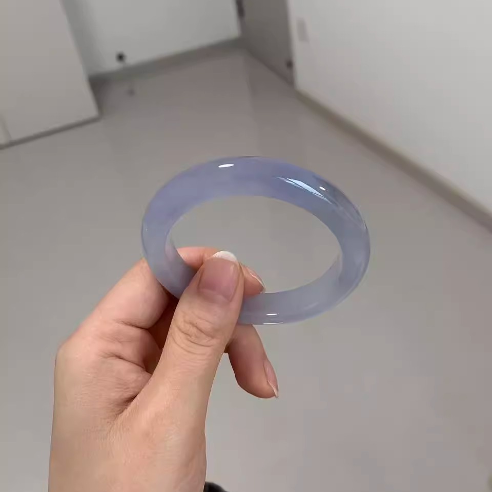 玉长情【如诗系列】缅甸高端正品翡翠冰种飘花紫罗兰玉手镯子处理