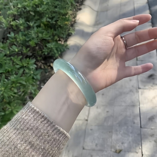 玉长情【清丽系列】高端缅甸翡翠高冰种飘花正品玉手镯子女款处理
