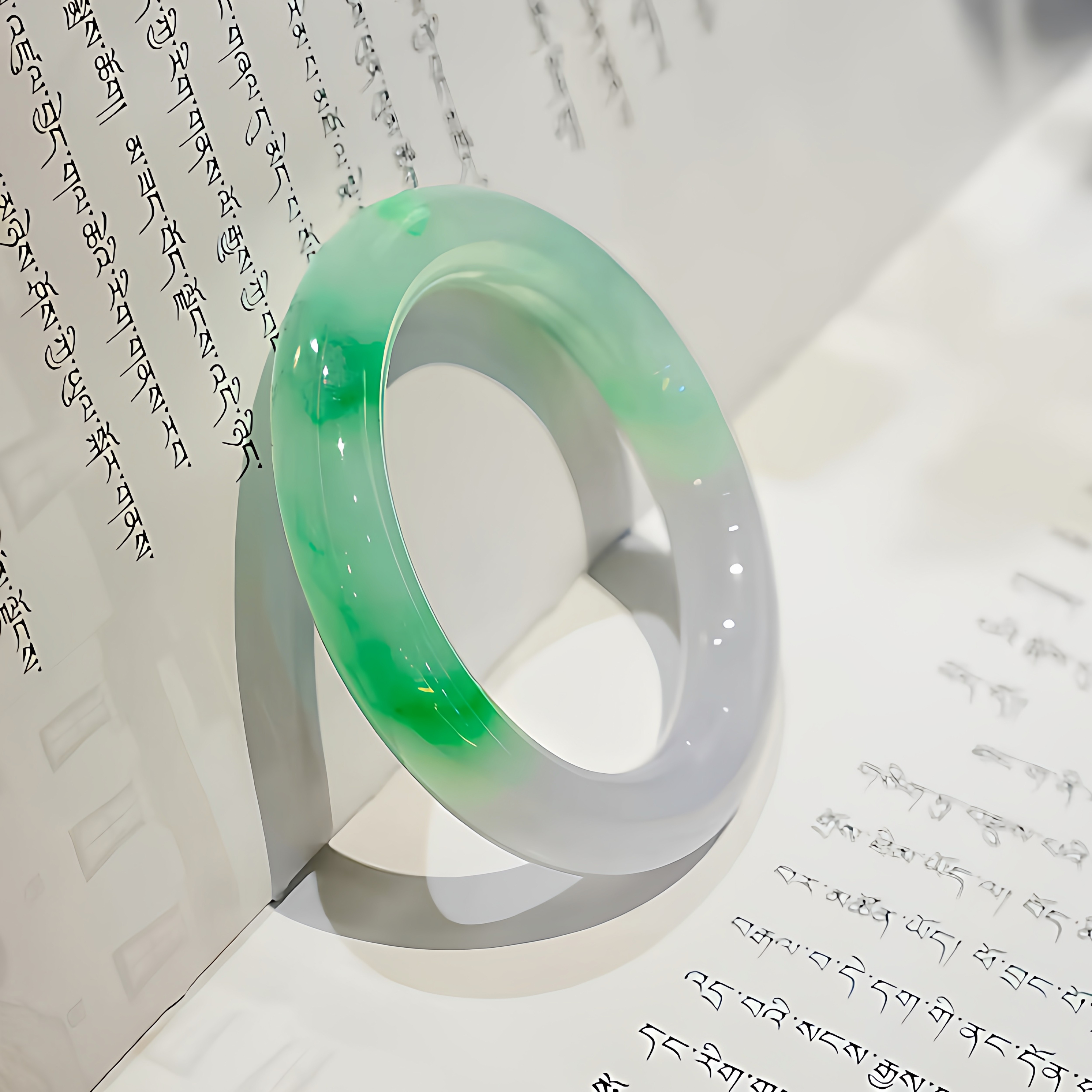 玉长情【百花系列】缅甸翡翠冰种飘花高端玉手镯子正品女玉石处理