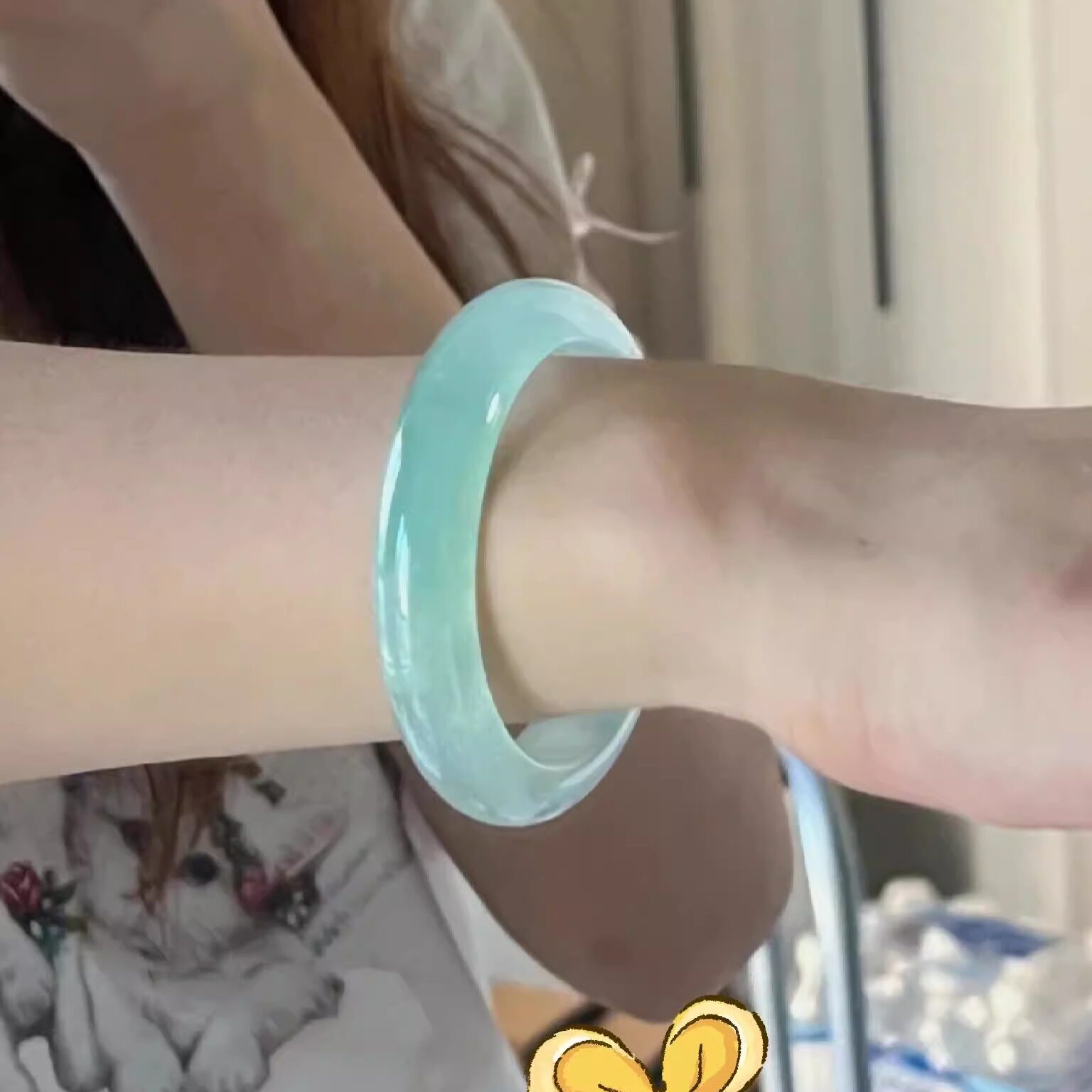 玉长情【清丽系列】缅甸冰种翡翠玉手镯子女款冰飘花浅绿玉石处理