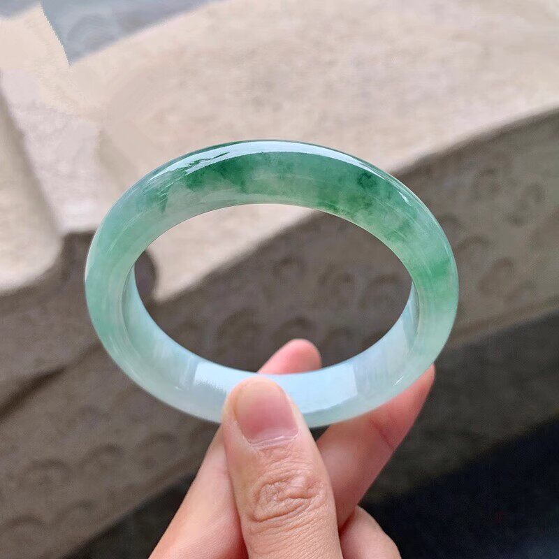 玉长情【百花系列】翡翠玉手镯飘花油青缅甸高冰种老坑真玉平安镯