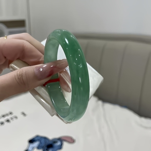 玉长情【丹青系列】缅甸翡翠手镯老坑冰种飘花玉手镯子真玉石处理