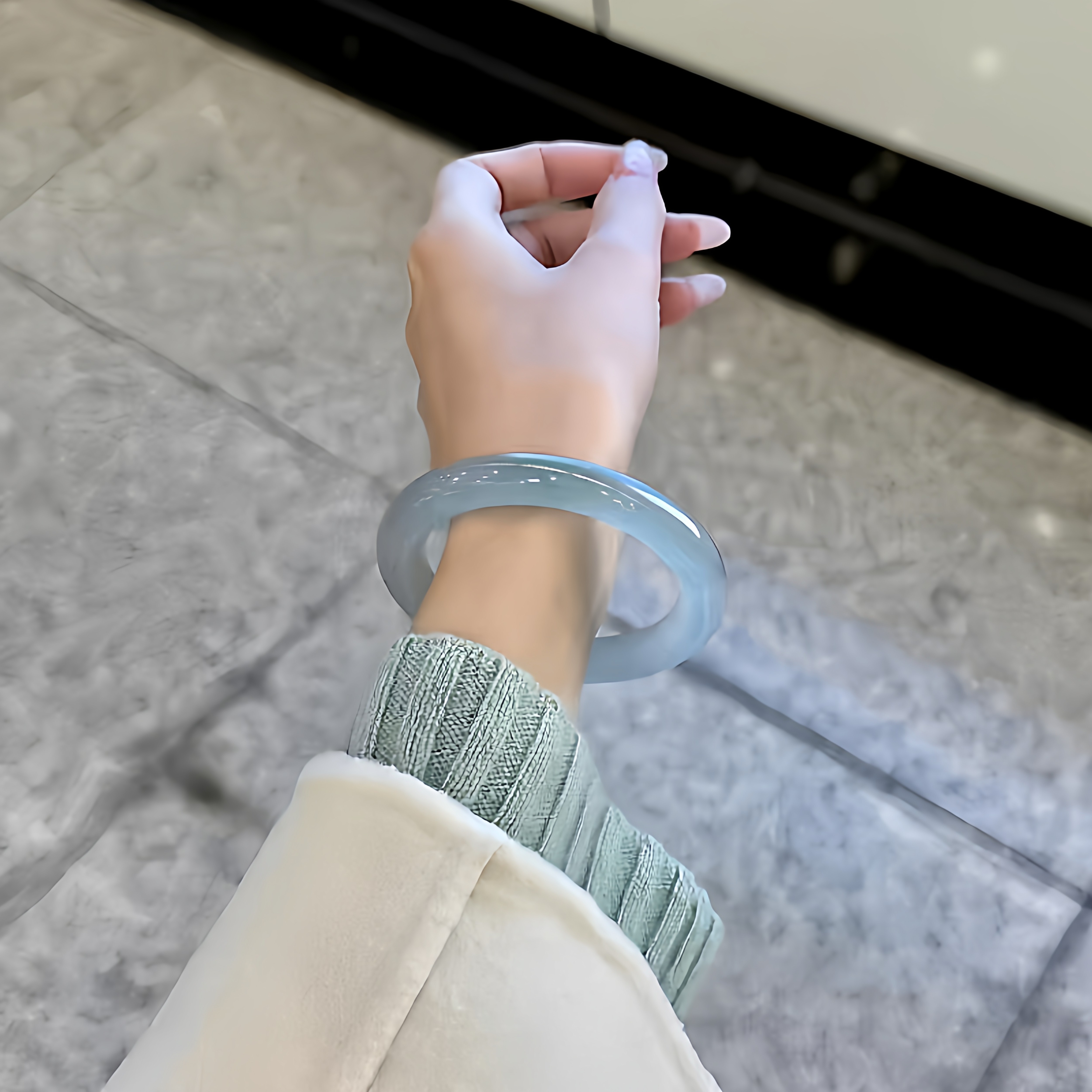 玉长情【影空系列】缅甸翡翠冰种飘花玉手镯子高端正品女玉石处理