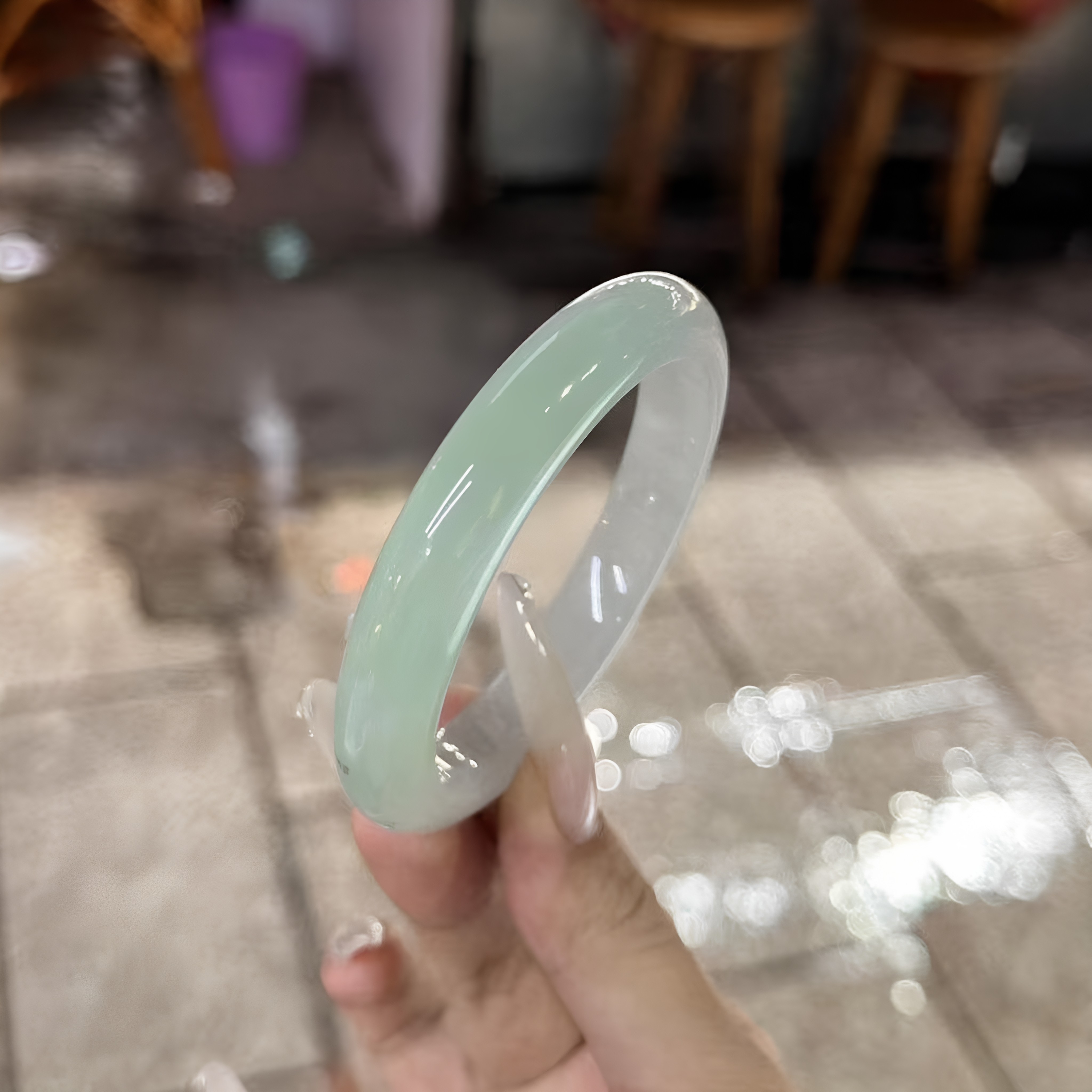 玉长情【青绿系列】缅甸翡翠冰种高端飘花玉手镯子女正品玉石处理