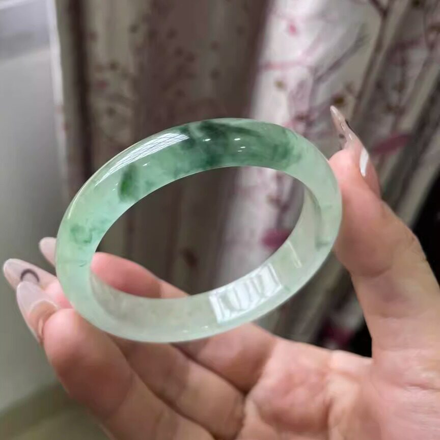 玉长情【百花系列】缅甸翡翠高冰种飘花玉手镯子贵妃正品真玉处理