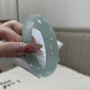 玉长情【丹青系列】缅甸翡翠玉手镯子冰种油青玉手镯高端玉石处理