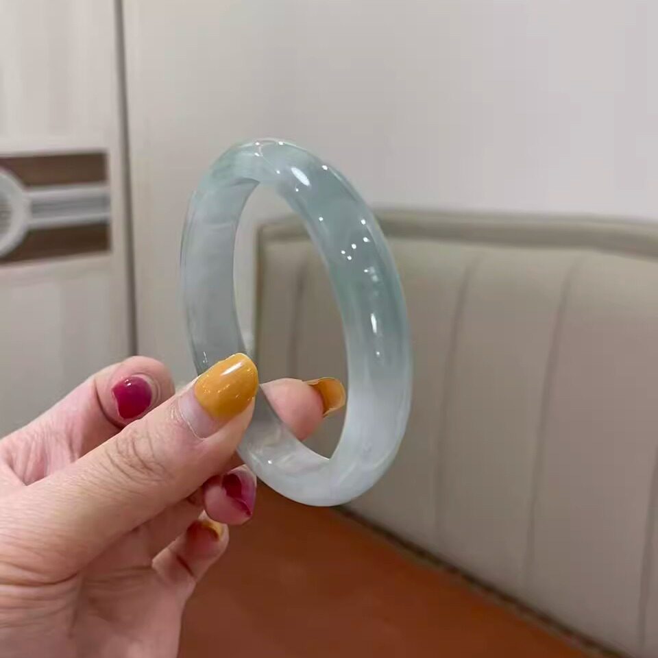 玉长情【丹青系列】高端缅甸翡翠真玉手镯子高冰种贵妃镯正品处理