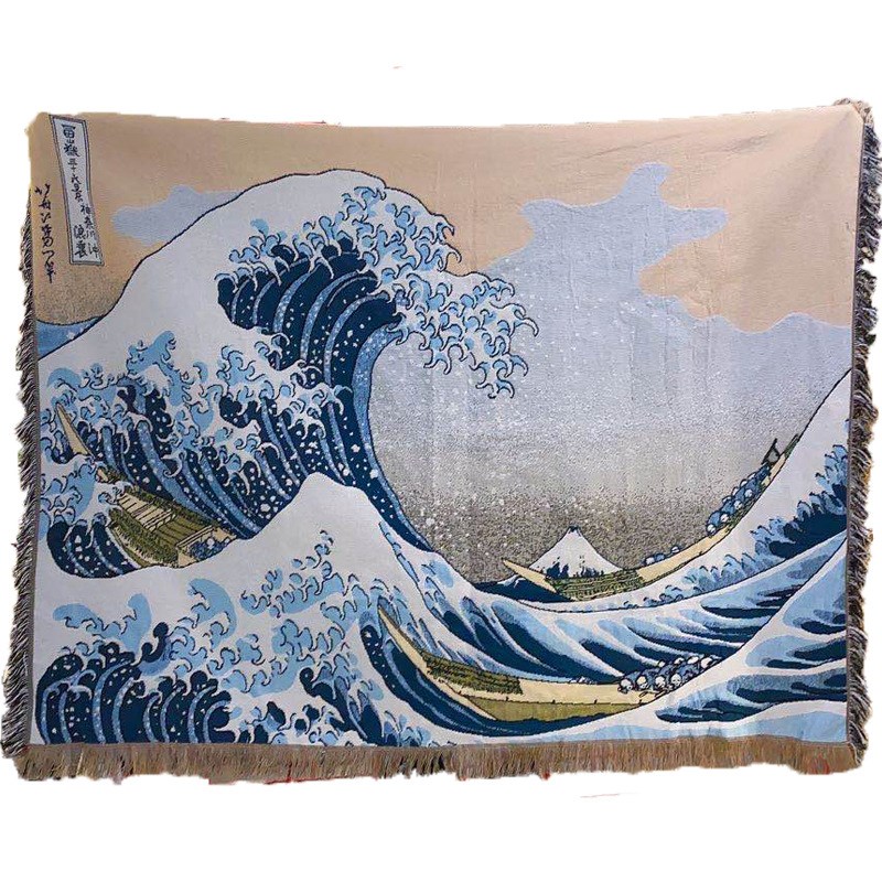 日系风神奈川冲浪里沙发巾浮世绘多用途装饰毯子全V盖布挂毯沙发