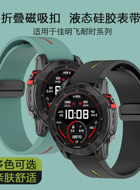 适用佳明Fenix8/7新款快拆磁吸硅胶表带飞耐时fenix5/6xpro/935安夺本能2/泰铁时金属折叠扣替换腕带透气运动