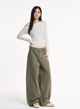 复古做旧baggy阔腿工装裤男女中性宽松直筒水洗休闲高级感裤子ins