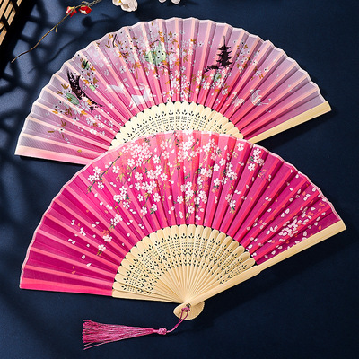 随身桃花扇子折扇古风古代旗袍