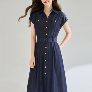 2026夏季 简约时髦收腰立体剪裁高级感仿牛仔通勤连衣裙25711 新款