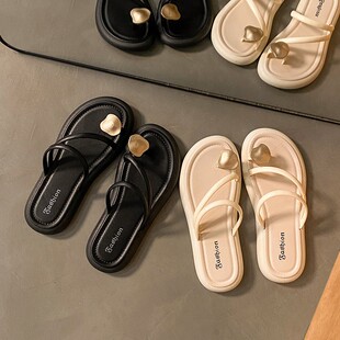沙滩鞋 耐磨防滑平底夹脚夹板鞋 女 外穿时装 贝壳人字拖女士夏季