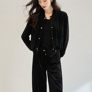 新款 18976 天鹅绒丝绒飞行员夹克外套 套装 18977 休闲长裤 25秋季