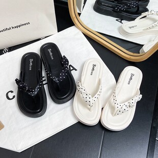 防滑夹脚沙滩凉拖鞋 蝴蝶结人字拖女士夏季 休闲简约百搭平底夹板鞋