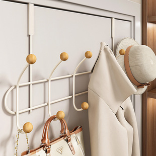 免打孔铁艺木球双排钩墙上挂钩粘钩卧室客厅创意挂衣架门后挂衣钩