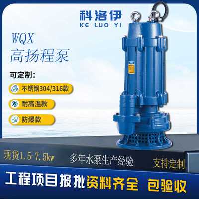 WQX高扬程潜水排污泵2寸无堵塞排污泵380V三相工程污水污物潜水泵
