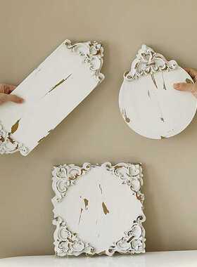 复古浮雕木托盘 做旧白色展示盘 美食拍照道具盘子创意摄影背景板