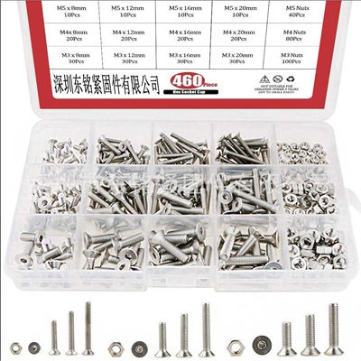跨境专攻460pcs/盒 不锈钢 平头埋头螺栓螺母组合套装内六角